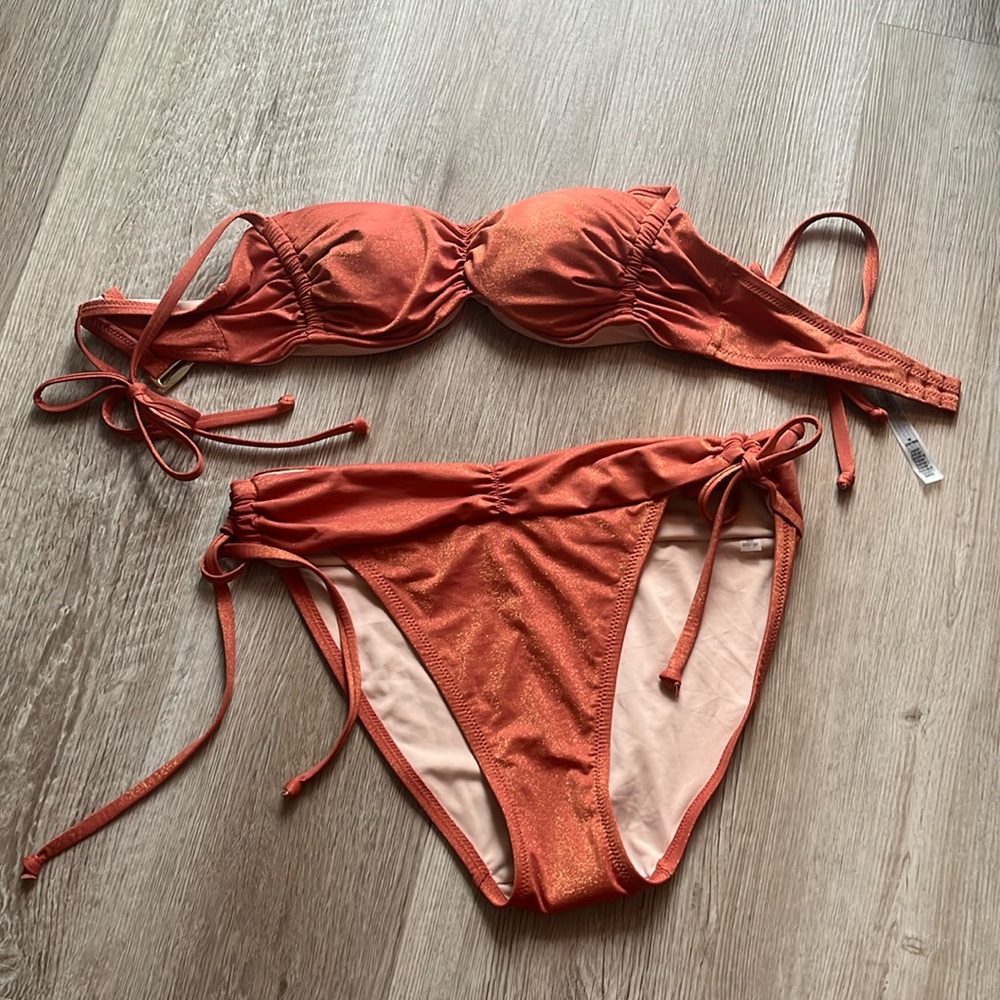 Never Worn Victoria’s Secret Bronze Orange Sparkly Bikini M top XL bottom